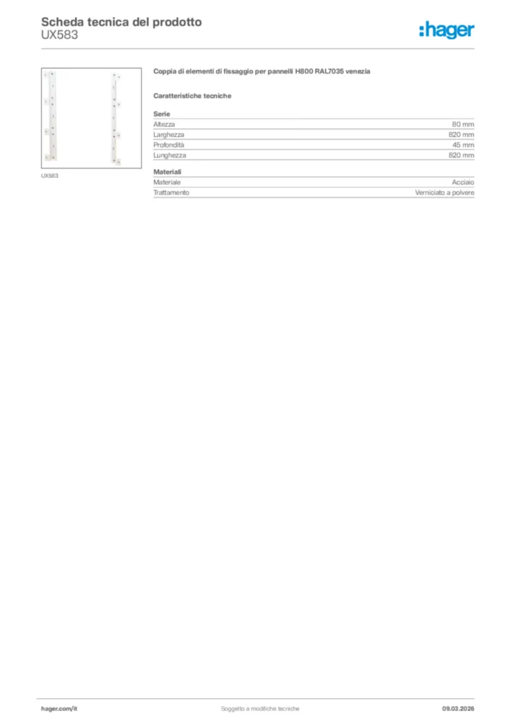 Immagine Hager Scheda tecnica del prodotto UX583 | Hager Italia