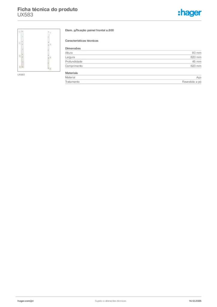 Imagem Hager Ficha técnica do produto UX583 | Hager Portugal