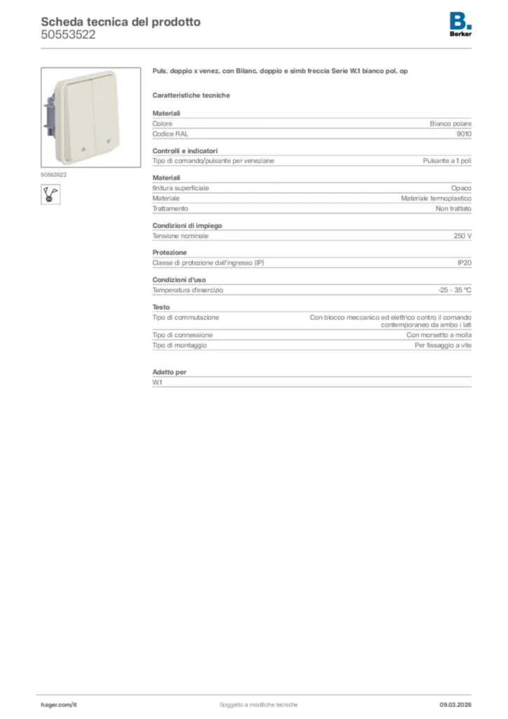 Immagine Berker Scheda tecnica del prodotto 50553522 | Hager Italia