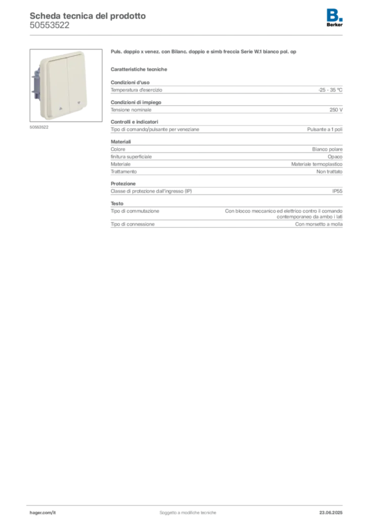 Immagine Berker Scheda tecnica del prodotto 50553522 | Hager Italia