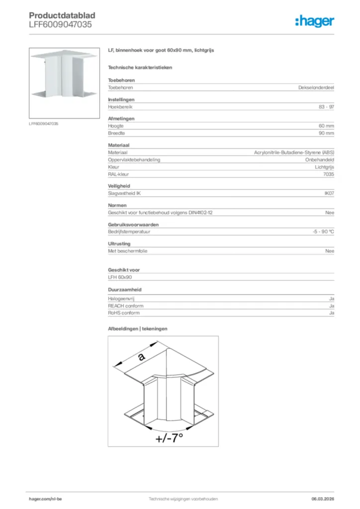 Afbeelding Hager Productdatablad LFF6009047035 | Hager Belgium