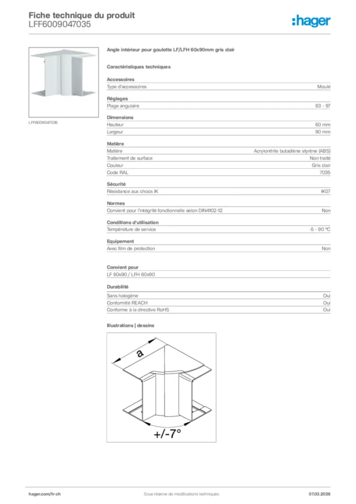 Image Hager Fiche technique du produit LFF6009047035 | Hager Suisse