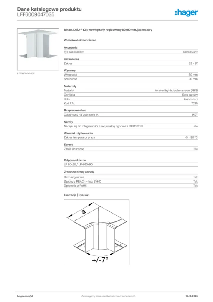 Zdjęcie Hager Karta katalogowa LFF6009047035 | Hager Polska