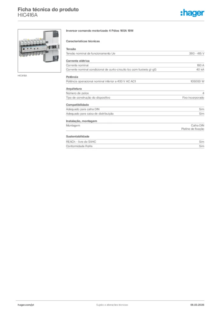 Imagem Hager Ficha técnica do produto HIC416A | Hager Portugal