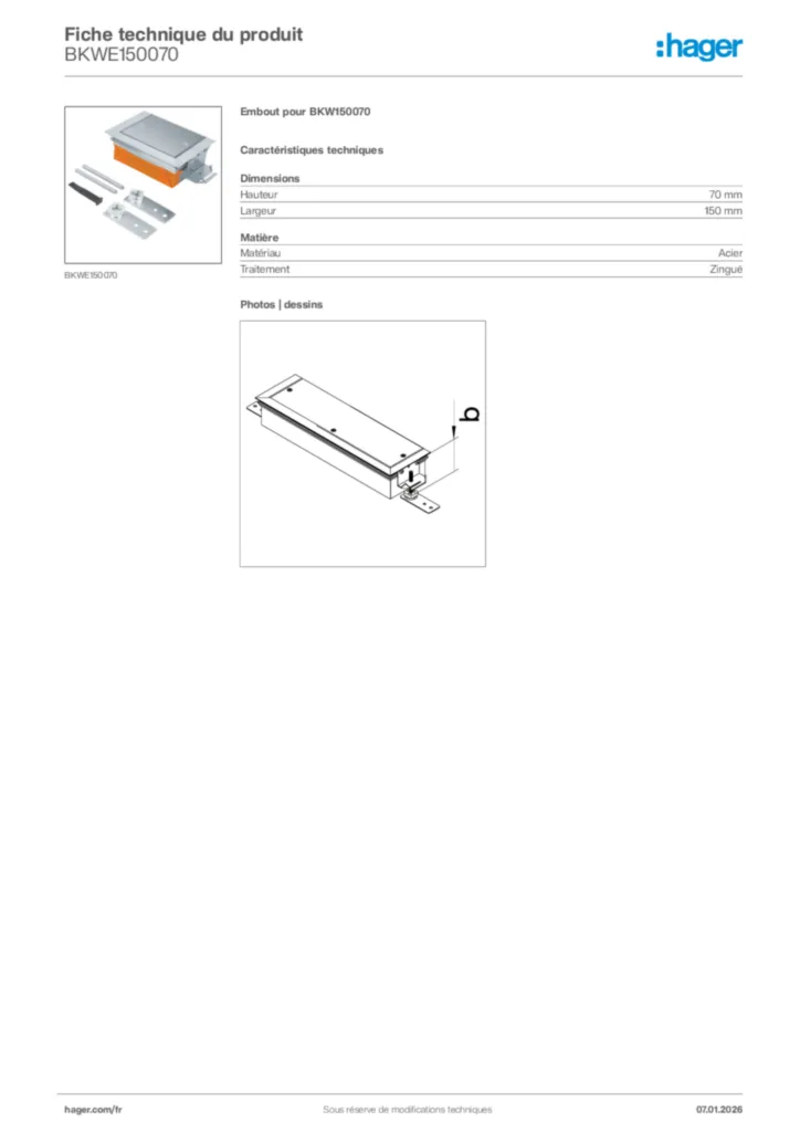 Image Hager Fiche technique du produit BKWE150070 | Hager France