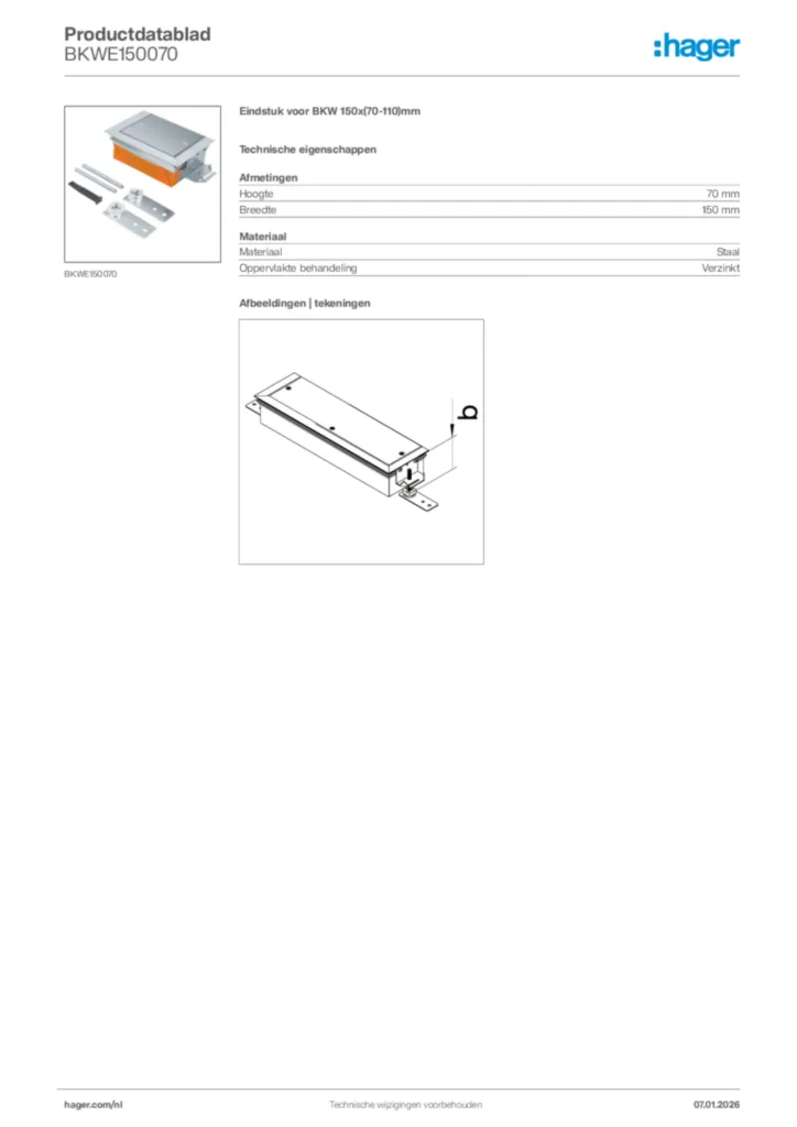 Afbeelding Hager Productdatablad BKWE150070 | Hager Nederland