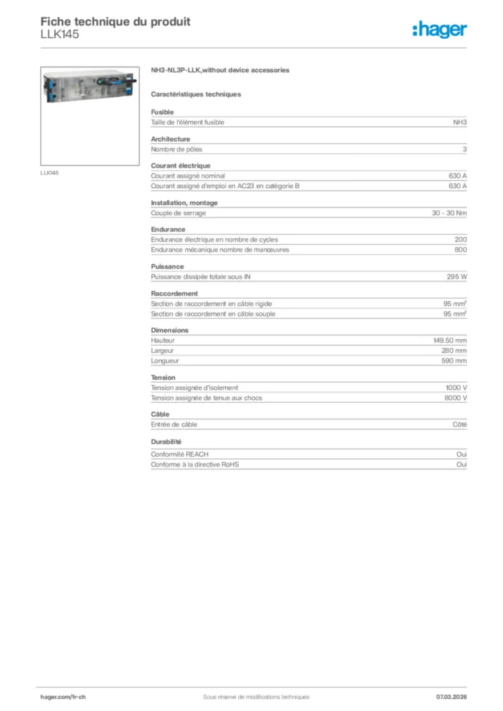Image Hager Fiche technique du produit LLK145 | Hager Suisse