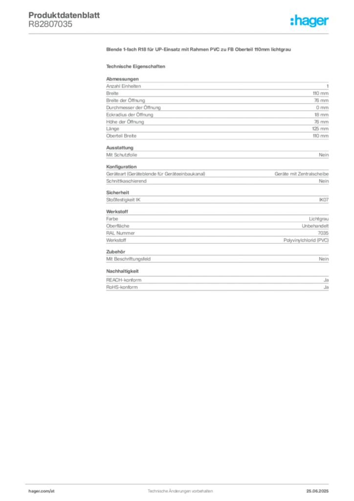 Bild Hager Produktdatenblatt R82807035 | Hager Deutschland