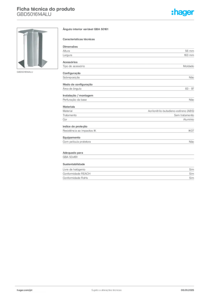 Imagem Hager Ficha técnica do produto GBD501614ALU | Hager Portugal