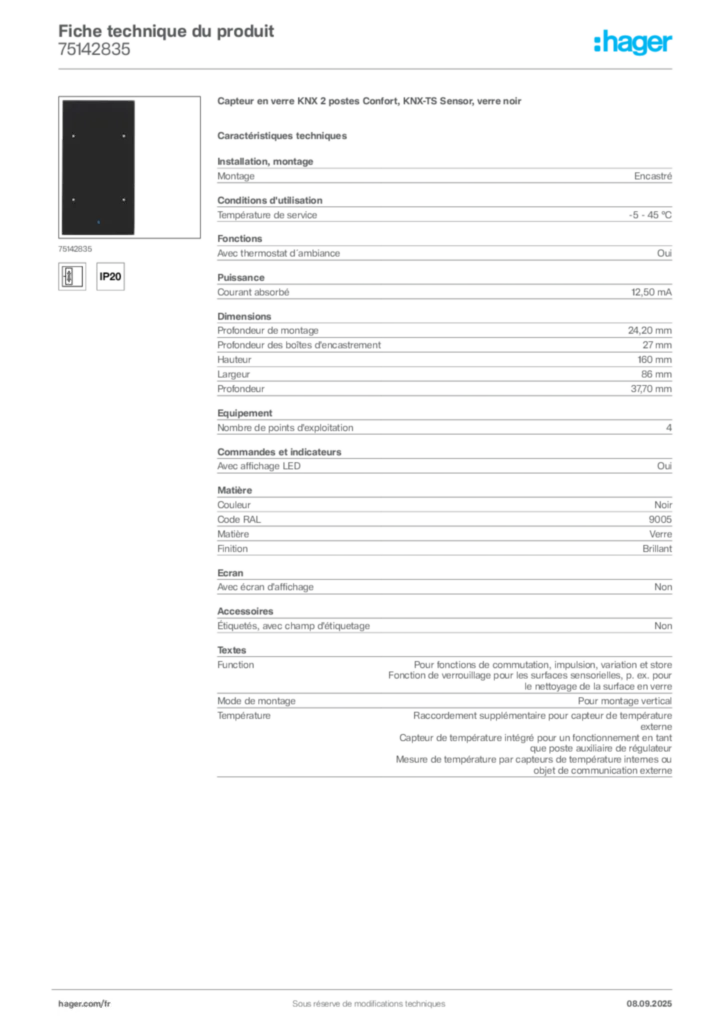 Image Hager Fiche technique du produit 75142835 | Hager France