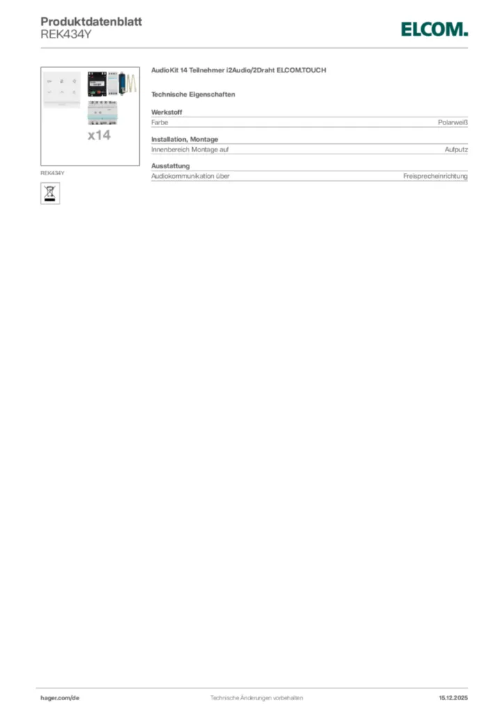 Bild Elcom Produktdatenblatt REK434Y | Hager Deutschland