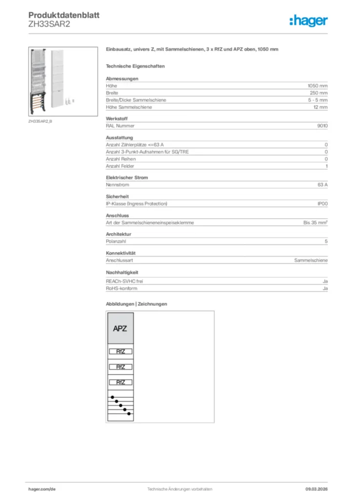 Bild Hager Produktdatenblatt ZH33SAR2 | Hager Deutschland
