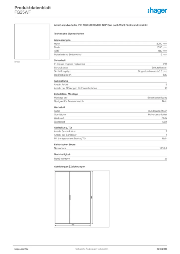 Bild Hager Produktdatenblatt FG25WF | Hager Deutschland