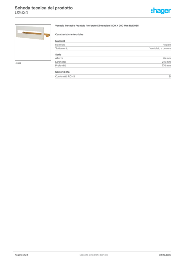 Immagine Hager Scheda tecnica del prodotto UX634 | Hager Italia