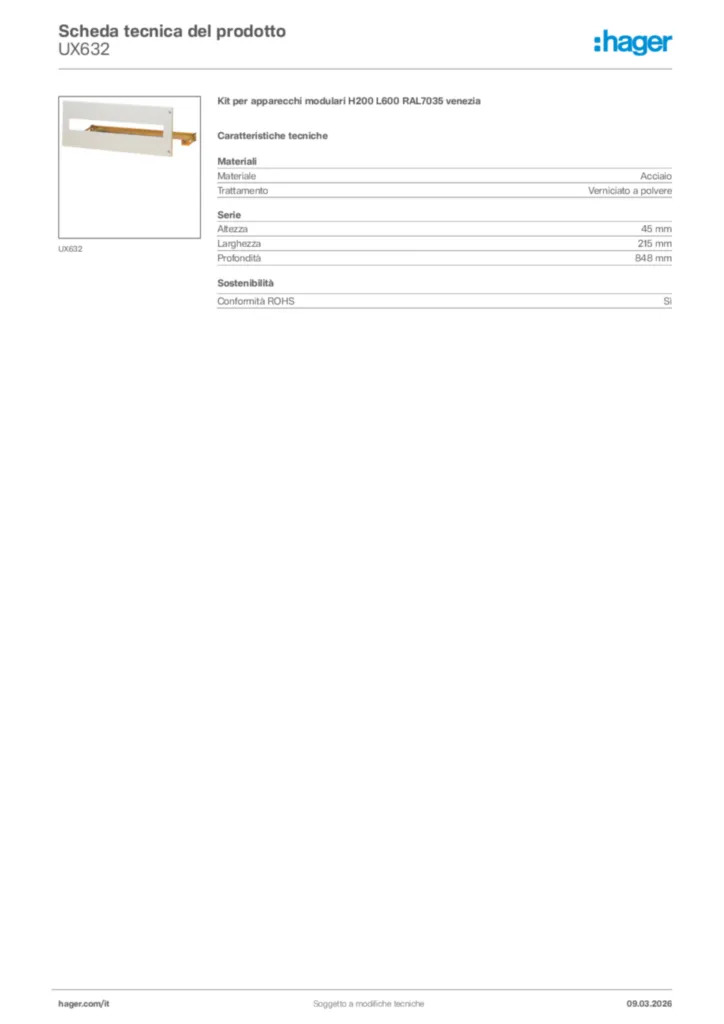 Immagine Hager Scheda tecnica del prodotto UX632 | Hager Italia