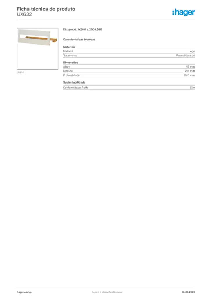 Imagem Hager Ficha técnica do produto UX632 | Hager Portugal