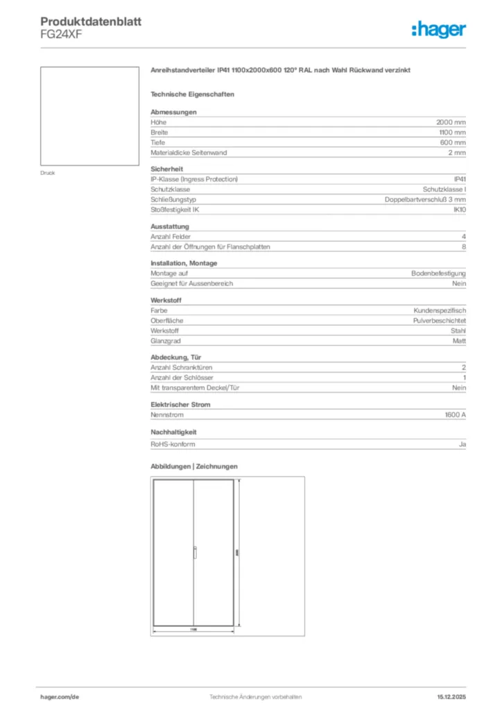 Bild Hager Produktdatenblatt FG24XF | Hager Deutschland
