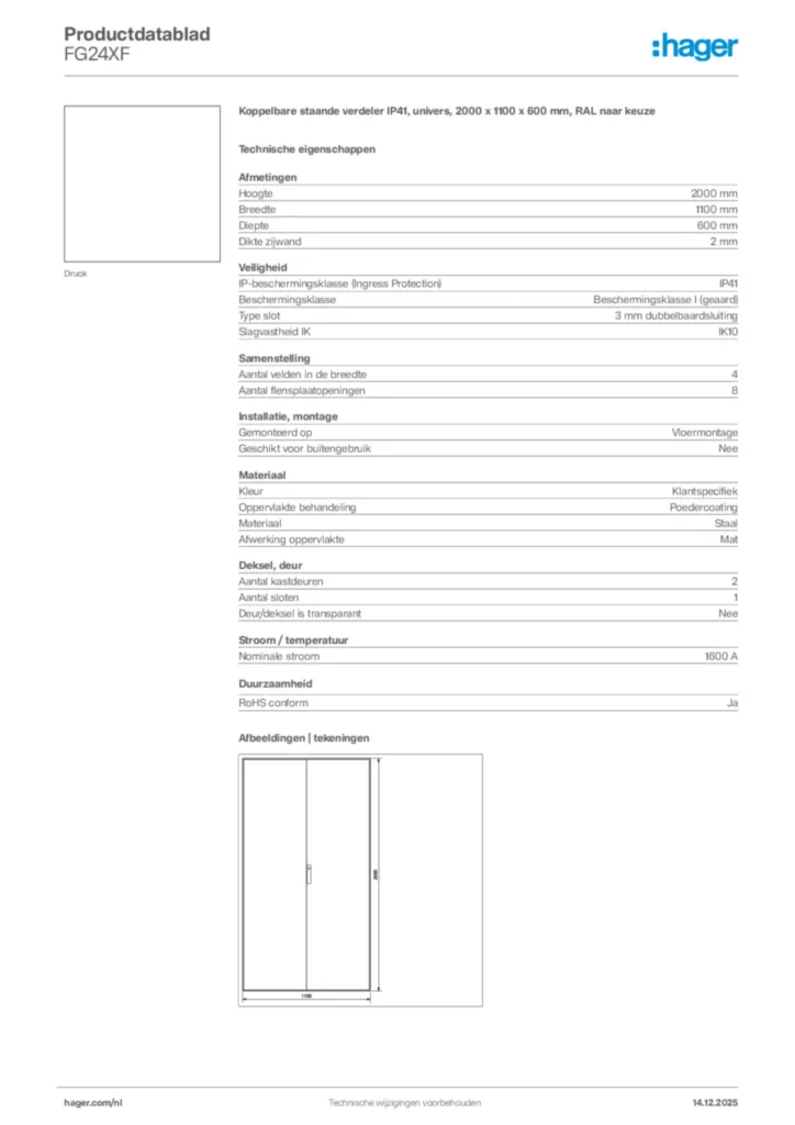 Afbeelding Hager Productdatablad FG24XF | Hager Nederland