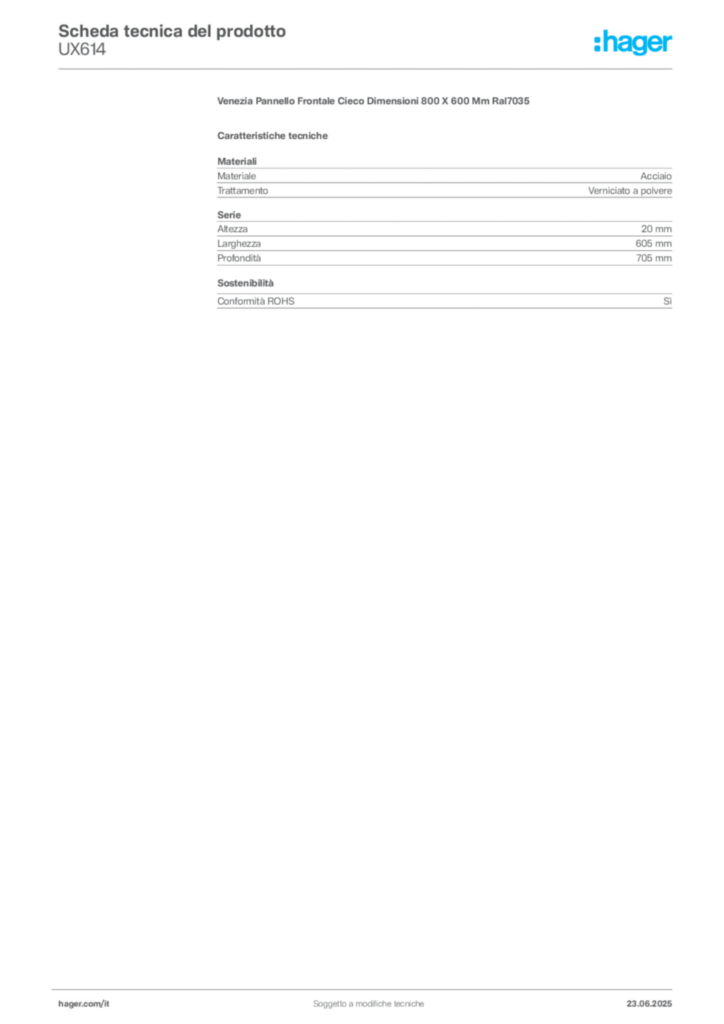 Immagine Hager Scheda tecnica del prodotto UX614 | Hager Italia