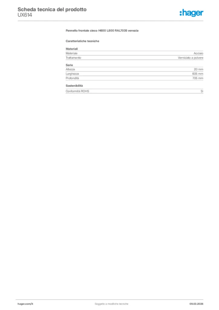 Immagine Hager Scheda tecnica del prodotto UX614 | Hager Italia