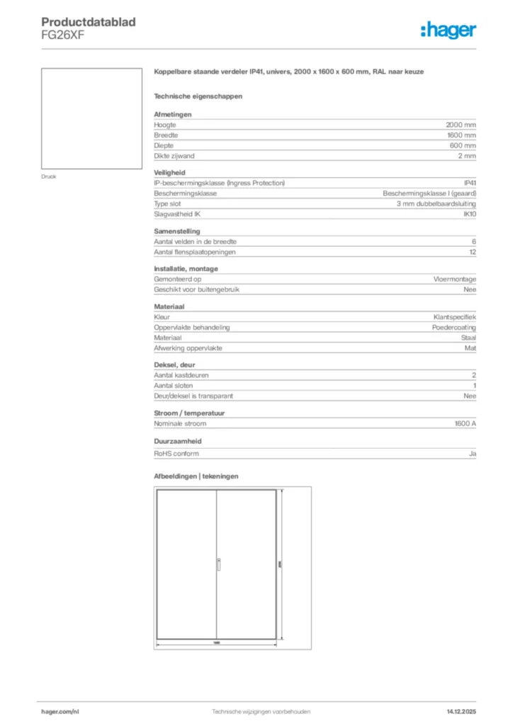 Afbeelding Hager Productdatablad FG26XF | Hager Nederland