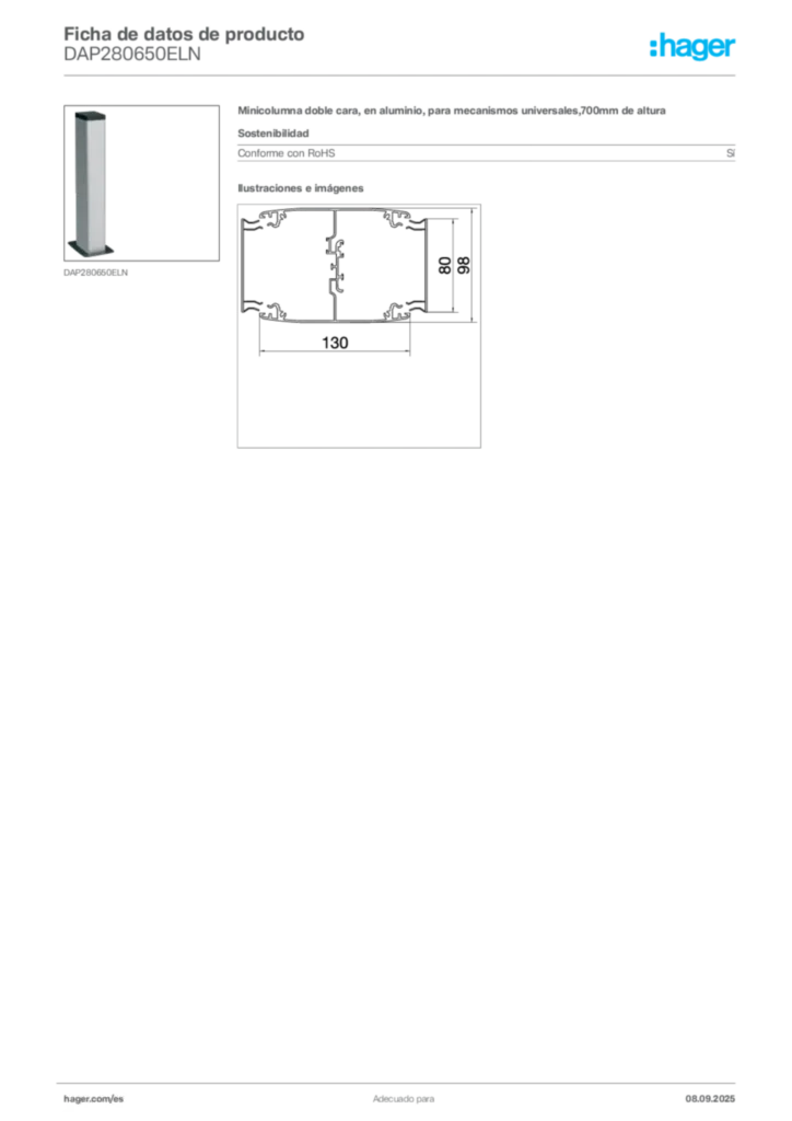 Imagen Hager Ficha de datos de producto DAP280650ELN | Hager España