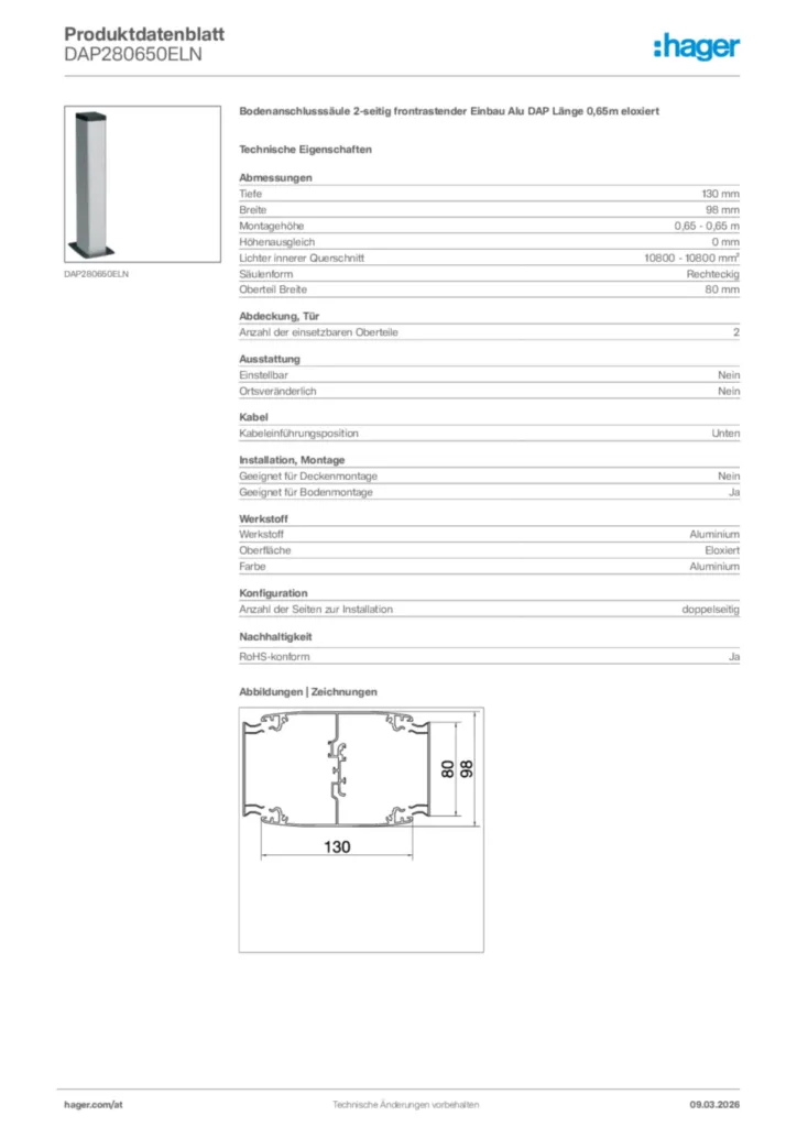 Bild Hager Produktdatenblatt DAP280650ELN | Hager Deutschland