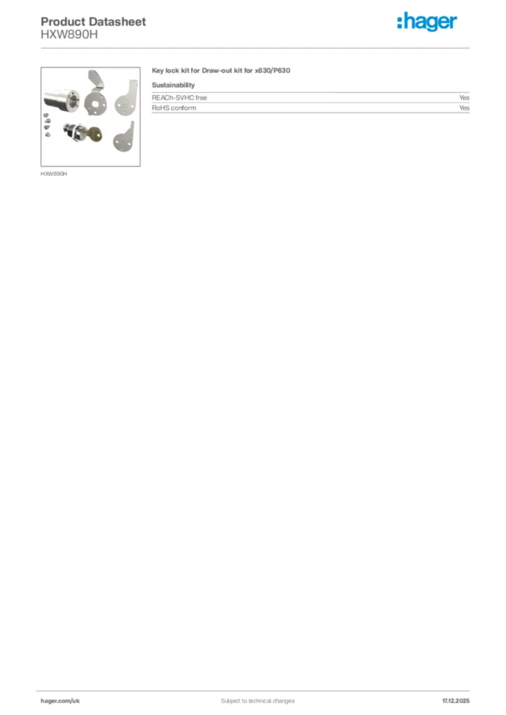 Image Hager Product data sheet HXW890H  | Hager
