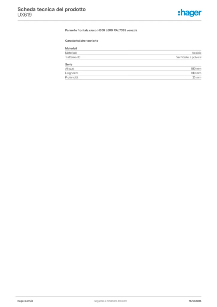 Immagine Hager Scheda tecnica del prodotto UX619 | Hager Italia