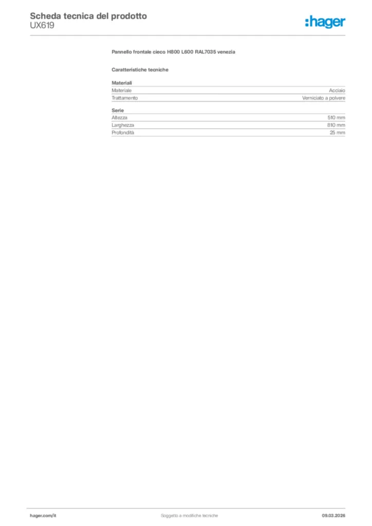 Immagine Hager Scheda tecnica del prodotto UX619 | Hager Italia