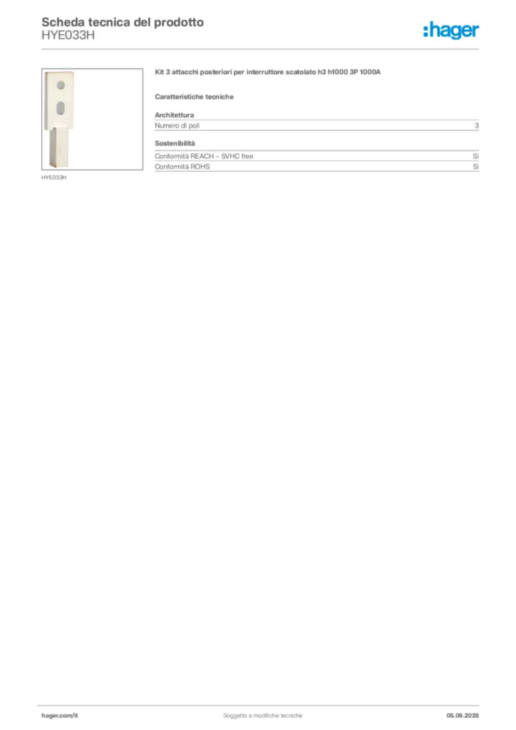 Immagine Hager Scheda tecnica del prodotto HYE033H | Hager Italia
