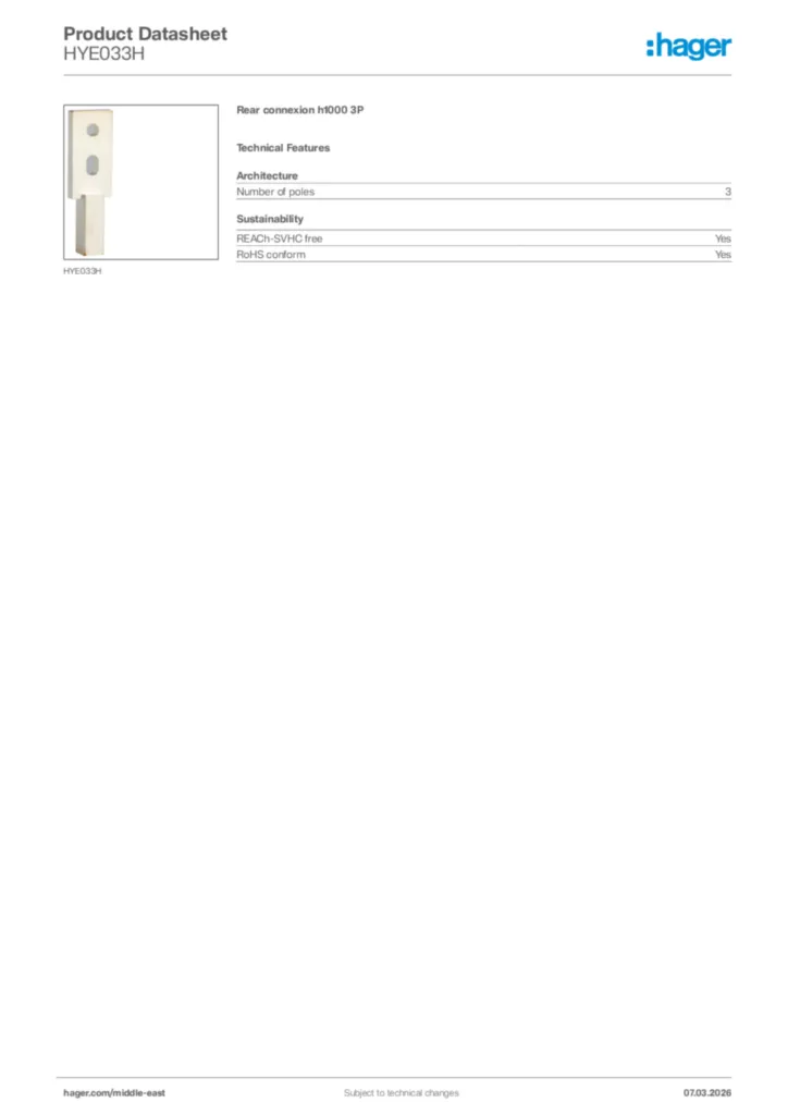 Image Hager Product data sheet HYE033H  | Hager