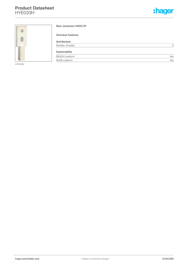 Image Hager Product data sheet HYE033H  | Hager