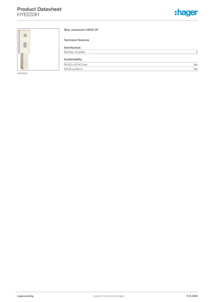 Image Hager Product data sheet HYE033H  | Hager