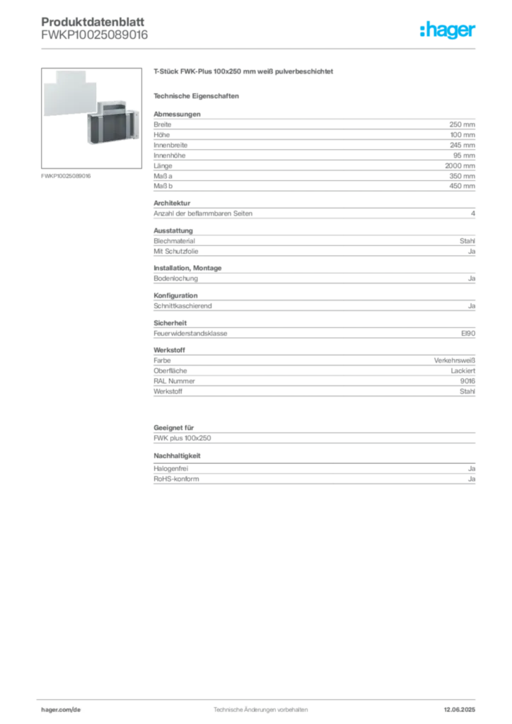 Bild Hager Produktdatenblatt FWKP10025089016 | Hager Deutschland