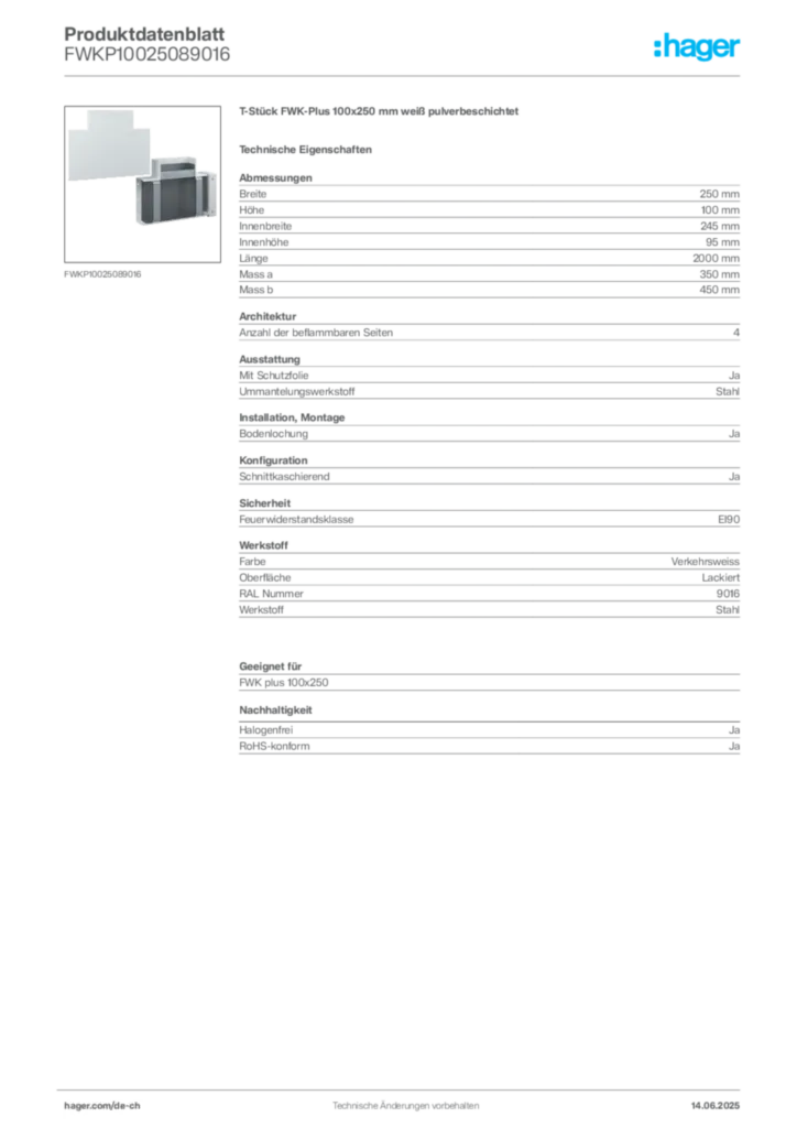 Bild Hager Produktdatenblatt FWKP10025089016 | Hager Schweiz