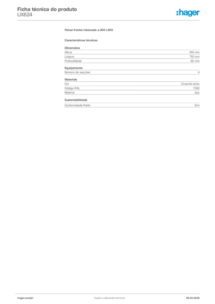 Imagem Hager Ficha técnica do produto UX624 | Hager Portugal
