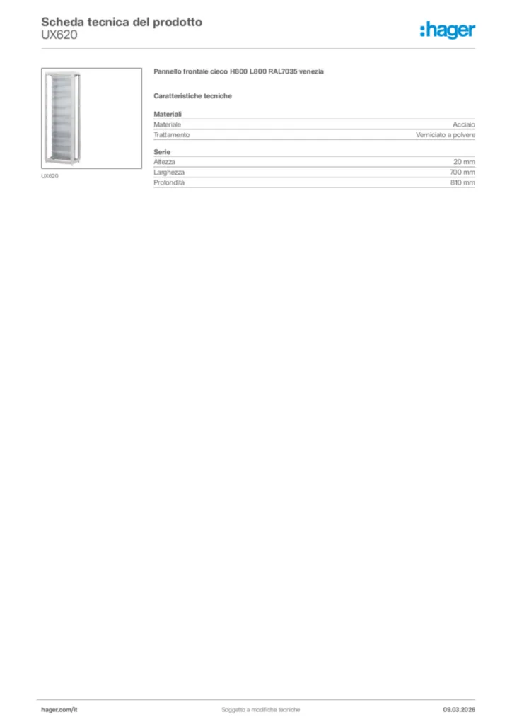 Immagine Hager Scheda tecnica del prodotto UX620 | Hager Italia