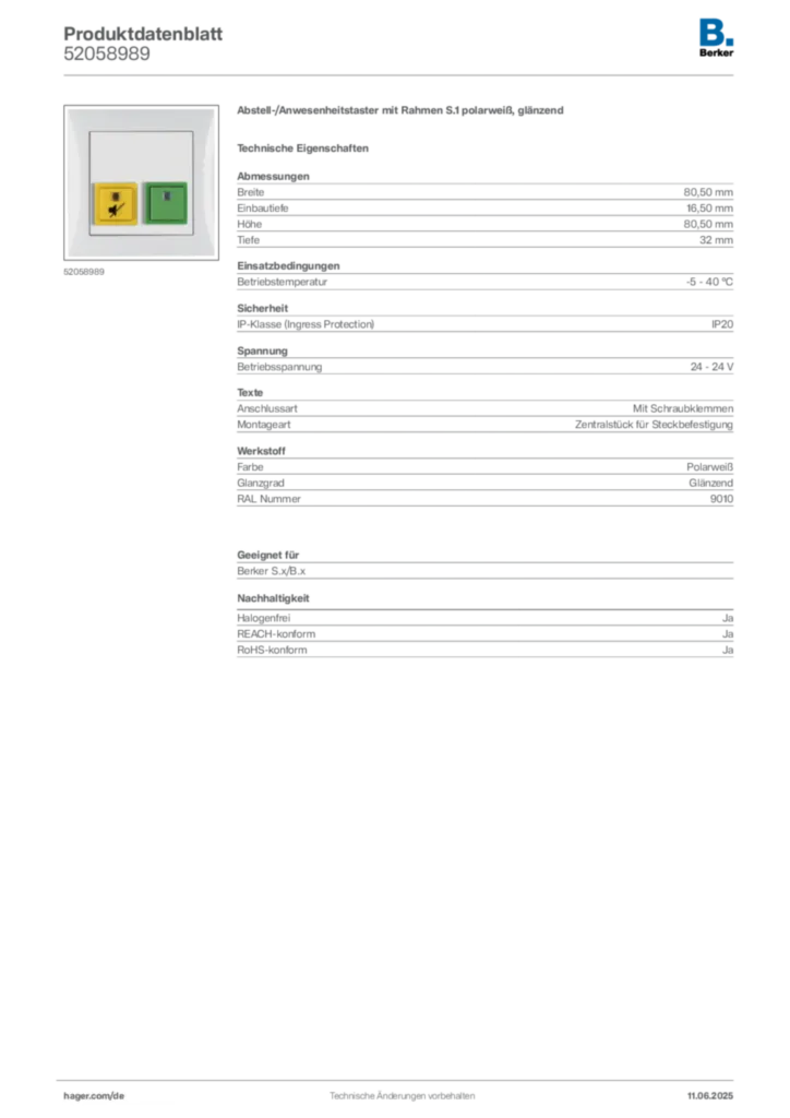 Berker Produktdatenblatt 52058989