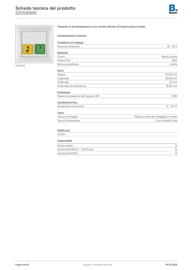 Immagine Berker Scheda tecnica del prodotto 52058989 | Hager Italia