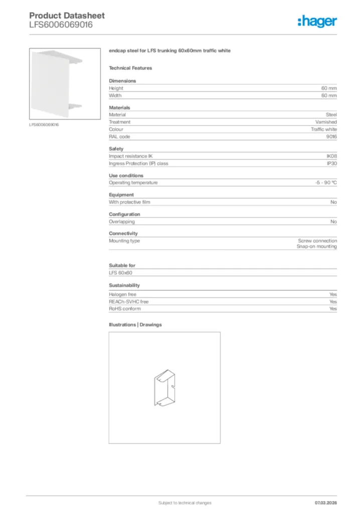 Image Hager Product data sheet LFS6006069016  | Hager Africa