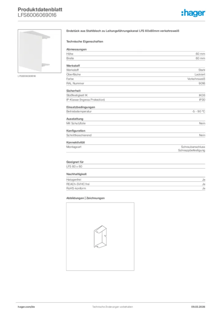 Bild Hager Produktdatenblatt LFS6006069016 | Hager Deutschland