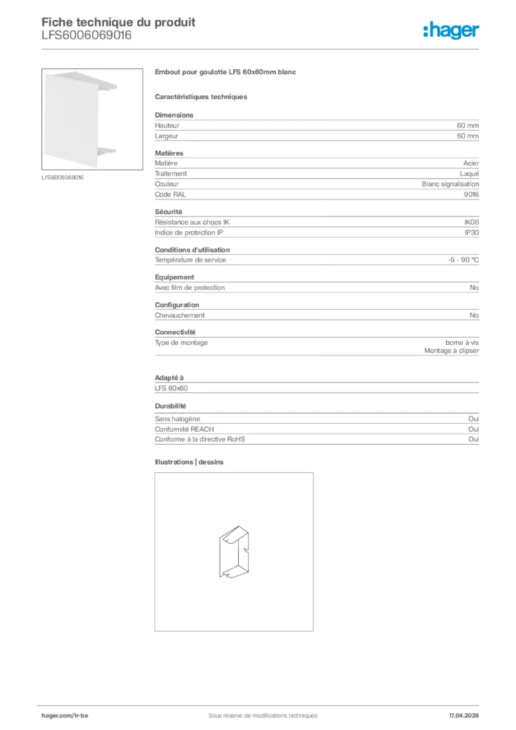Image Hager Fiche technique du produit LFS6006069016 | Hager Belgique