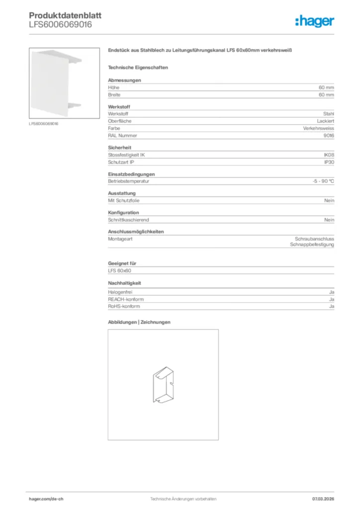 Bild Hager Produktdatenblatt LFS6006069016 | Hager Schweiz