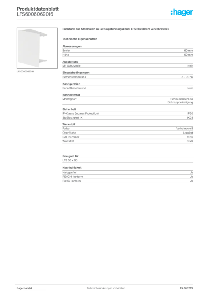 Bild Hager Produktdatenblatt LFS6006069016 | Hager Deutschland