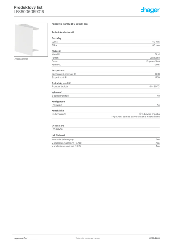 Obrázek Hager Produktový list LFS6006069016 | Hager