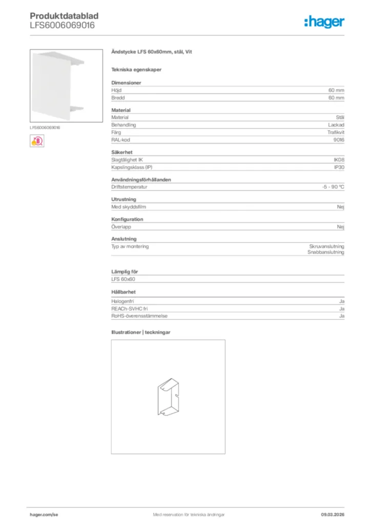 Bild Hager Produktdatablad LFS6006069016 | Hager Sverige