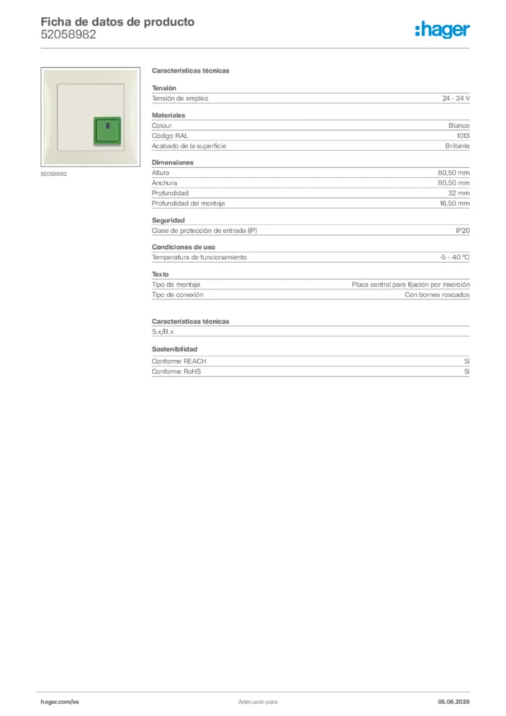 Imagen Hager Ficha de datos de producto 52058982 | Hager España