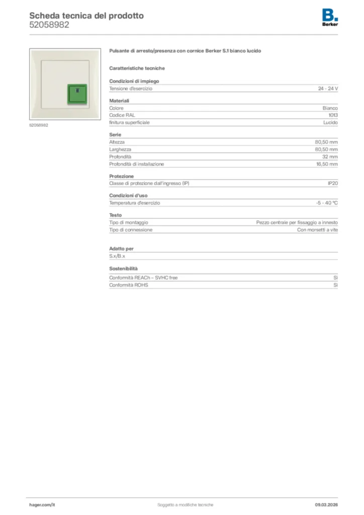 Immagine Berker Scheda tecnica del prodotto 52058982 | Hager Italia