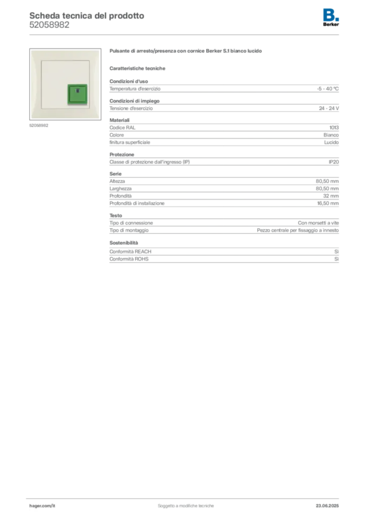 Immagine Berker Scheda tecnica del prodotto 52058982 | Hager Italia